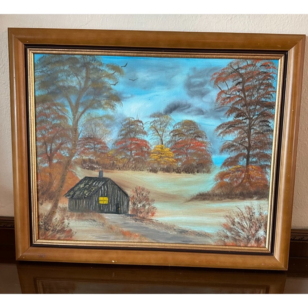 Vintage Original 20''' x 16'' Barn Country Farm Fall Autumn SIGNED & FRAMED